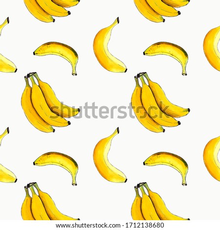 Bananas seamless pattern on white background. Marker illustration