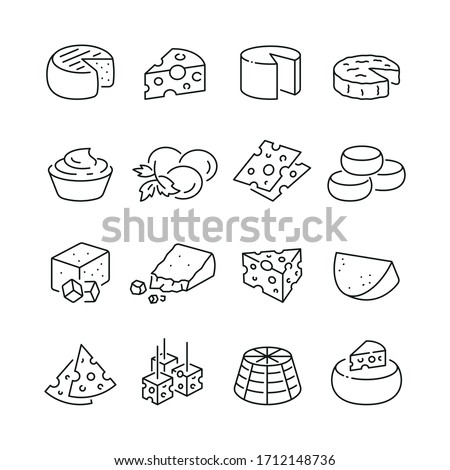 Cheese related icons: thin vector icon set, black and white kit Royalty-Free Stock Photo #1712148736