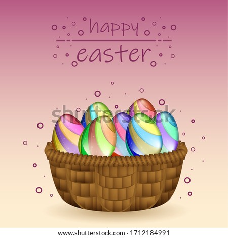 Happy easter poster. Basket with easter eggs - Vector