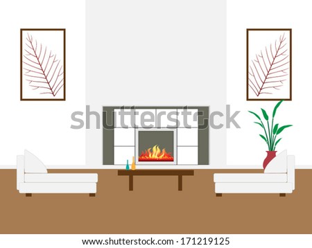 Modern living room interior with fireplace