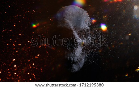 Scary grunge skull wallpaper. Halloween background with free space for text. Design for t-shirt print.