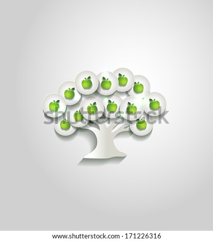 Beautiful white paper tree with apples, simple design
