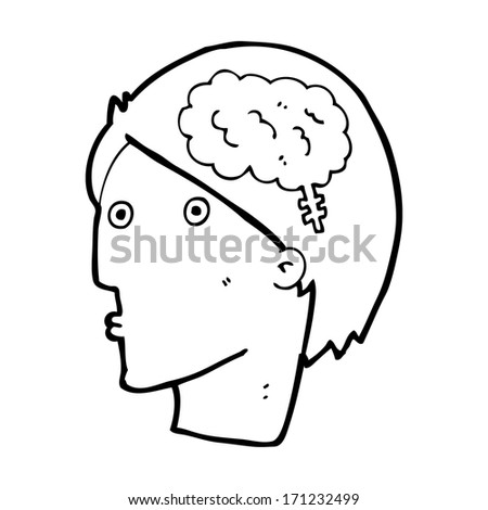 cartoon man with brain symbol