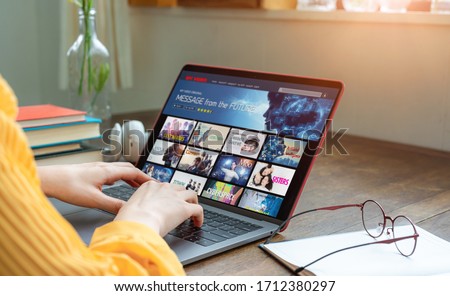 Interface of video distribution service. Subscription service. Streaming video. communication network. Royalty-Free Stock Photo #1712380297