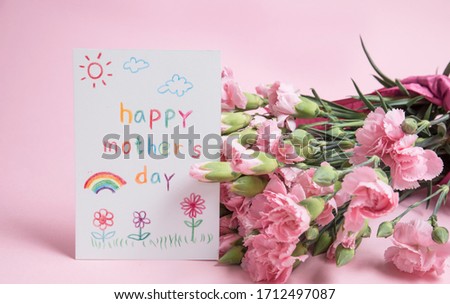 Hand made mother's day card with pink carnations