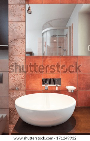 Spacious apartment - Closeup of modern vessel sink in bathroom