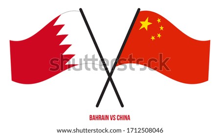 Bahrain and China Flags Crossed And Waving Flat Style. Official Proportion. Correct Colors.