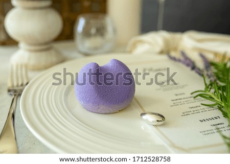 French Mousse Mini Desserts with Purple Velvet Cover
