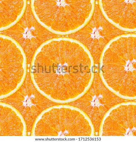 Seamless pattern of juicy slices of orange in the form of tiles. Design for packaging and backgrounds.