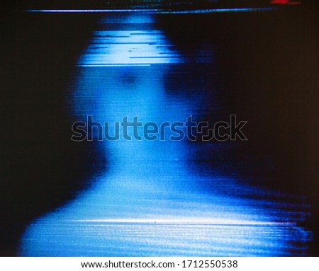 Blurred human silhouette on the screen. Glitch. Digital errors. 