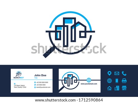Search inspect real estate house logo - business card design vector