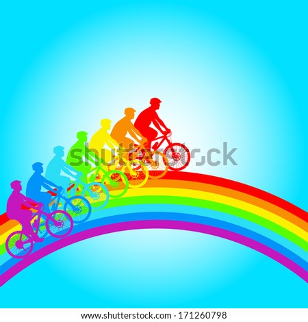 Silhouette of a cyclist a rainbow male.  vector illustration.