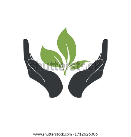 Hands protect the plant. Symbol of ecology. Simple vector illustration. Royalty-Free Stock Photo #1712626306