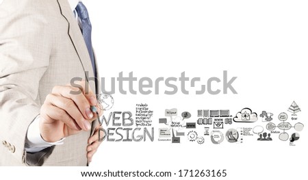 business man hand  drawing web design diagram as concept 