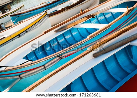 Background of  traditional wooden boats in the harbor at Marina Grande - Capri, Italy. Royalty-Free Stock Photo #171263681