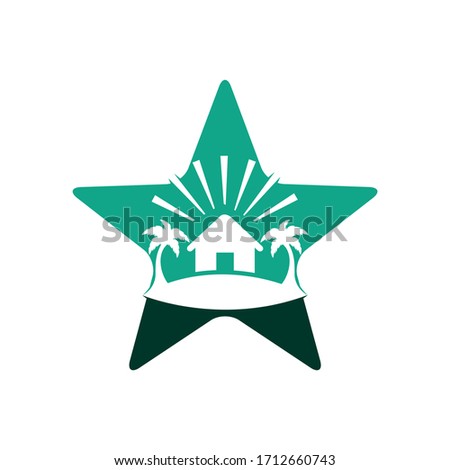 Star beach house and palm tree logo design. Beach Resort Logo Design.