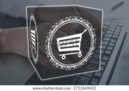 Online shopping concept illustrated by a picture on background
