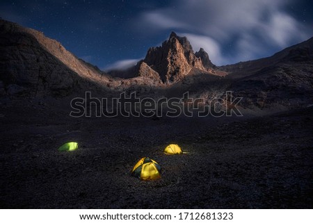 Camp site view before the moon set at 2900m. Over southern Turkey