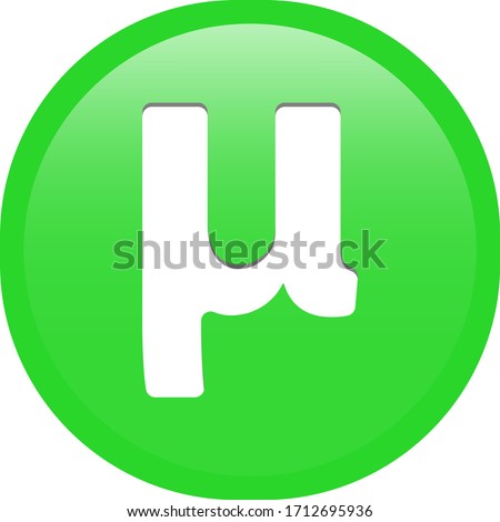 Simple soft Green Greek fraternity alphabet Symbols sign letter Μ μ Mu circle button with inner shadow illustration in vector