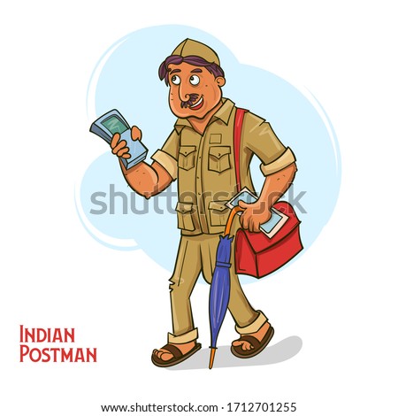 Indian postman vector illustration in white background Royalty-Free Stock Photo #1712701255