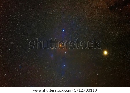 Jupiter and Antares in Scorpius photographed in high definition and colorful