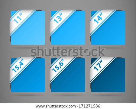 vector blue symbols indicating the size of display with light shadow