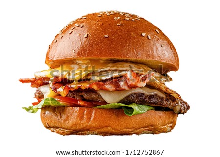 Different burgers for a restaurant menu on a white background. Isolated