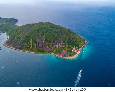Aerial view of Hon Mun Island or Coral Bay, at Nha Trang Bay, Khanh Hoa, Vietnam. is the most beautiful island in Nha Trang, the region with the most corals and marine species in Southeast Asia