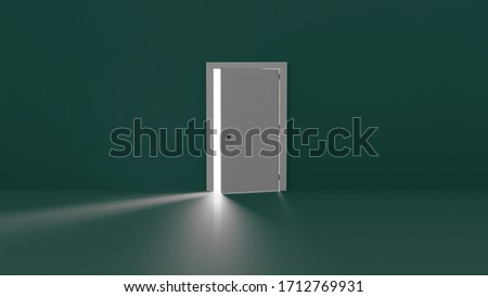 Portal for a better place, Opportunities and Future. Open door emitting intense white light. Aiming for a better future, new opportunities, a place with truth / Door half open