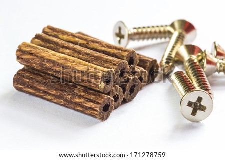 wall plugs and screw isolated on a white background
