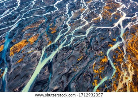 Colorful River Aerial taken in Southern Iceland
