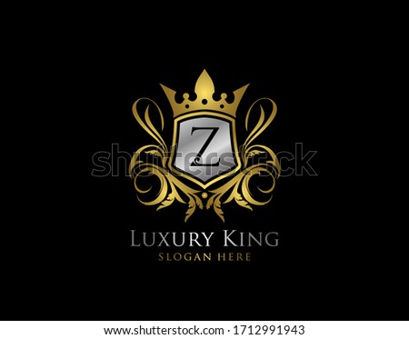 Luxury King Z Letter Gold Logo, Golden Z Classic Crown.