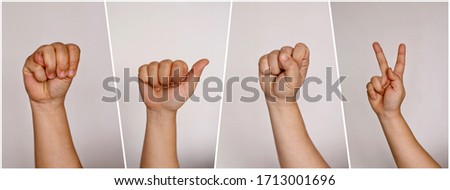 Deaf sign language to communicate wear facial mask protect disease Royalty-Free Stock Photo #1713001696