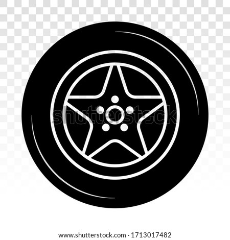 Car tire / vehicle or automobile tire alloy wheel with rim vector flat icon on a transparent background