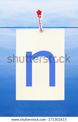 Seamless washing line with paper against a blue sky showing the letter n