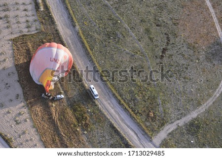 Hot air balloon descending, Goreme, Cappadocia, Turkey