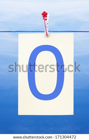 Seamless washing line with paper against a blue sky showing the number 0