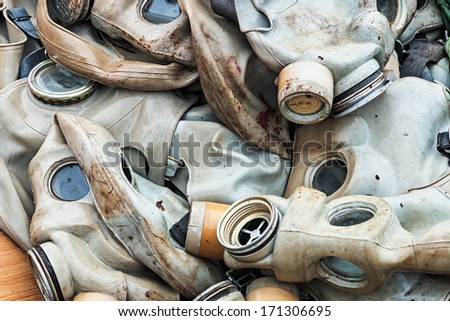 Background of old dirty gas masks