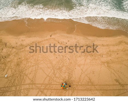 Empty Beach Isolated Overhead Photo With One Umbrella