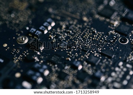 Close-up view of microchips and electronic circuit