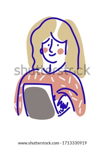 Funny icon of a girl using her laptop