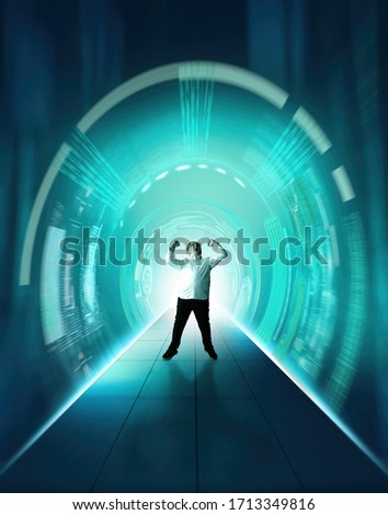 Businessman cyber tunnel server . Futuristic data information .