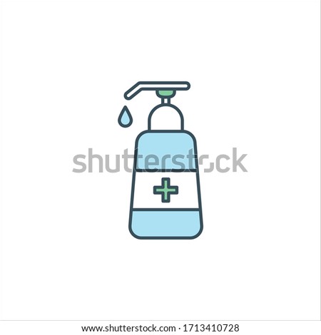 Medical Antiseptic Sanitizer Bottle with Spray or Dosator for Using During Coronavirus Prevention. Alcohol Gel for Hand Protection. Coronavirus, covid-19, covid-2019, ncov-2019. Vector Icon Royalty-Free Stock Photo #1713410728
