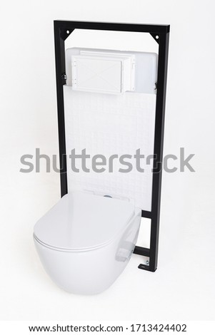 Toilet, bathroom set, toilet and concealed cistern.
