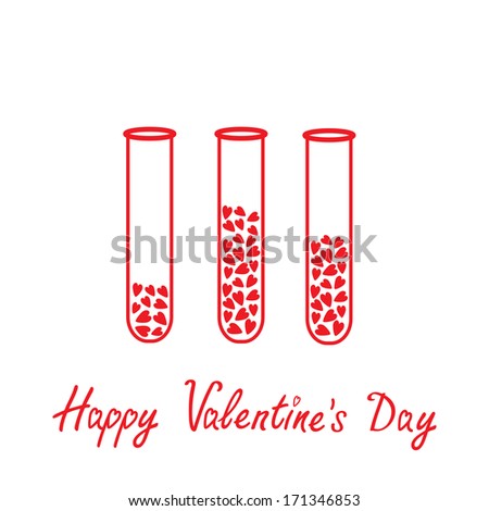 Love test tubes with hearts inside. Happy Valentines Day card. Vector illustration. 