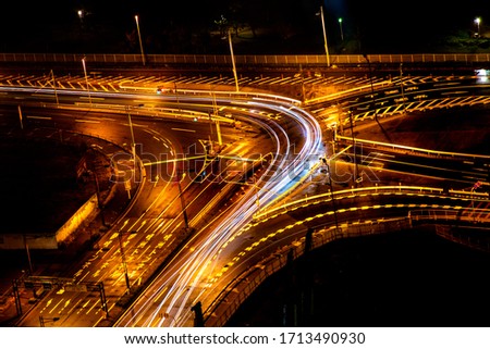 Osaka, Japan - April 12 2019 : This picture was taken the road at night with long exposure. It's in Osaka, Japan.