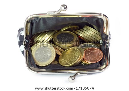 Wallet with euro coins  on bright background