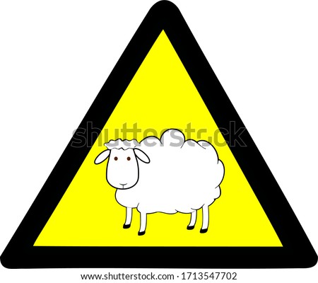 Yellow triangle information sign with sheep