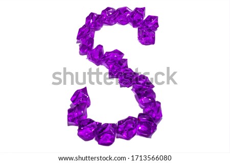 
english alphabet of purple stones