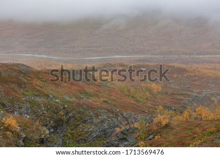 Mountains of Sarek National Park in Lapland, autumn, Sweden, selective focus